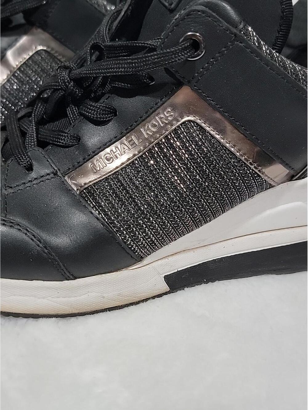 Michael Kors Georgia Mixed-media Wedge Sneakers In Black Size 9 - Picture 5 of 9